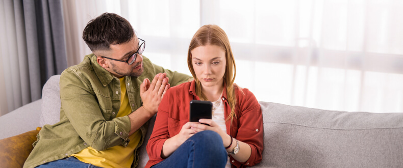 Man pleading with angry wife