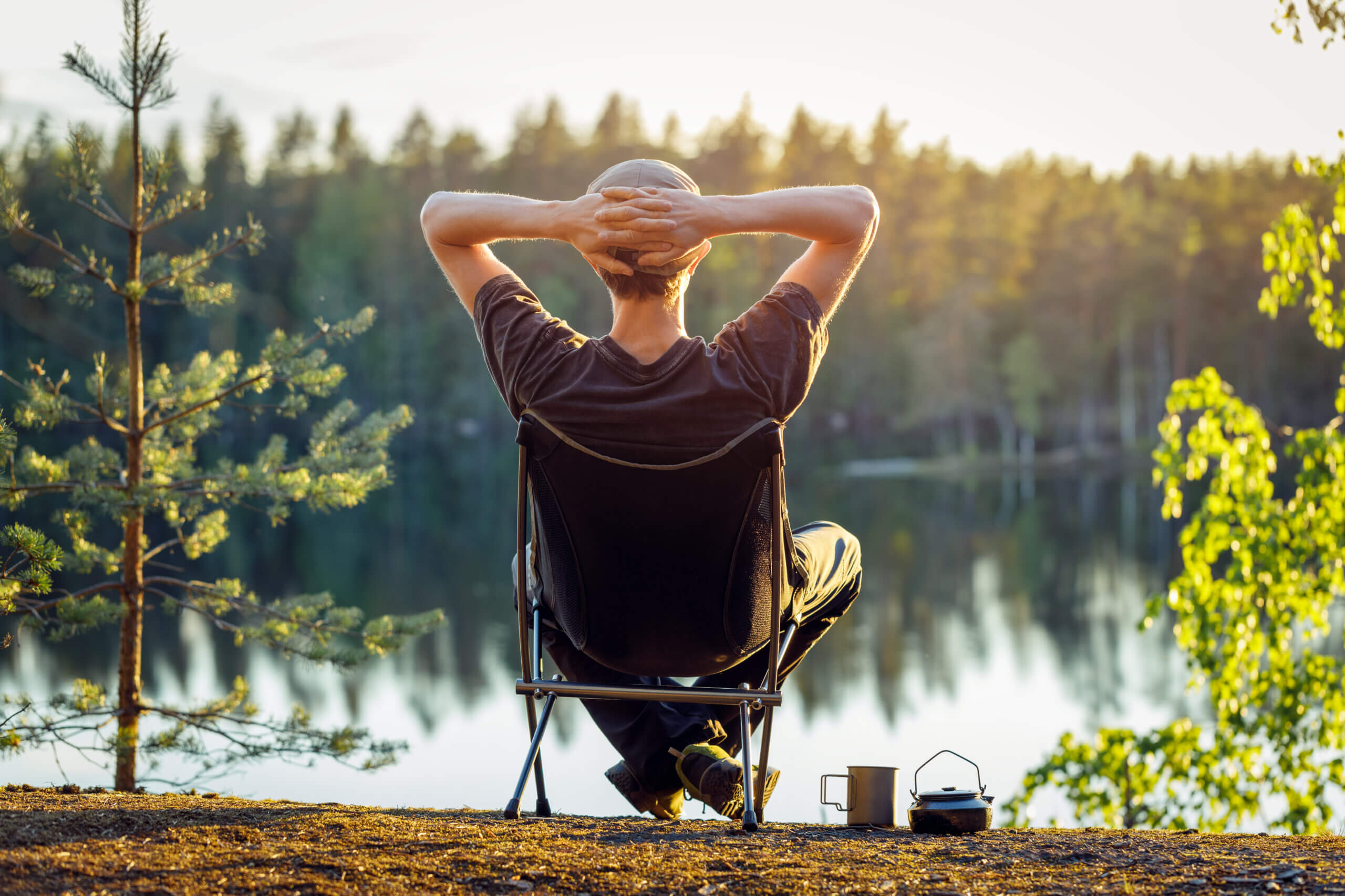 divorced man relaxing by the lake