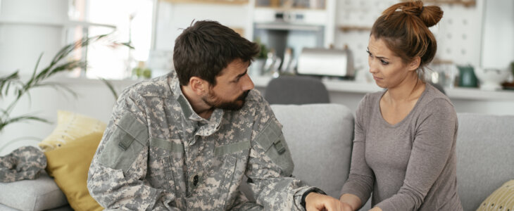 Military serviceman discussing divorce with wife